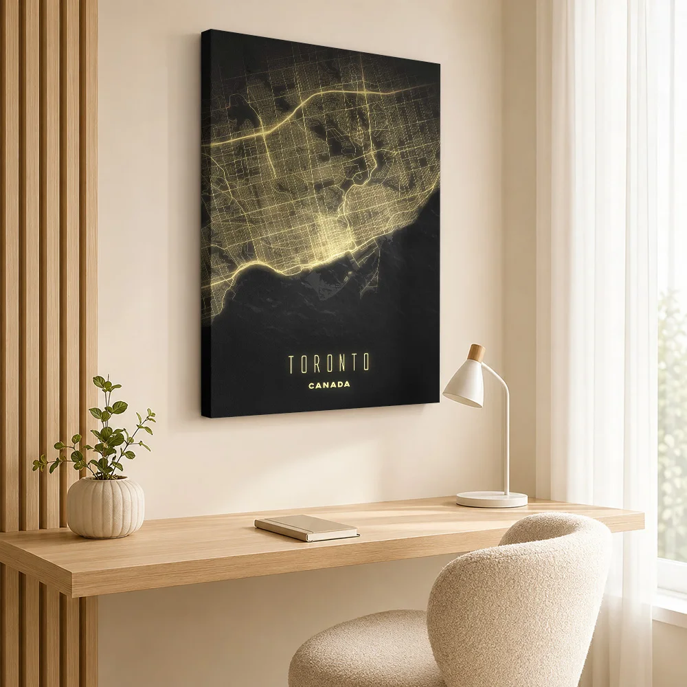 Toronto Canada City Map Wood Framed Canvas Poster Customized Photo Street Line Design Wall Art For Living Room Housewarming Gift