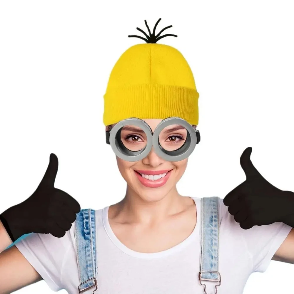 Anime Despicable Me Minions 코스프레 의상 HEYFIZZ 옐로우 비니 고글 안경 신축성있는 장갑 성인용 할로윈 의상