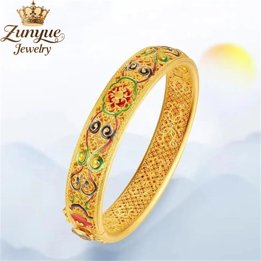 

Sand Gold Enamel Hollowed-Out Dragon Phoenix Bracelet Luxury Quality Jewelry Best Selling Fashion Jewelry Exquisite Charms Gift