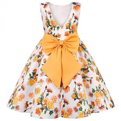 Children's Dress Bow Print Fashion Sweet and Cute Wedding Dress Children's Day Birthday Party Showcase Fluffy Dress