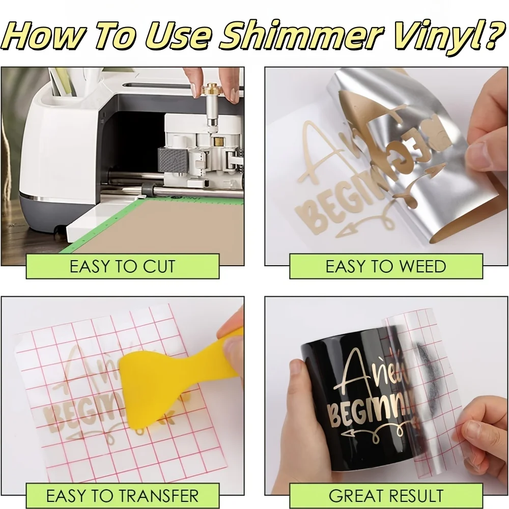 Shimmer Vinyl Permanent Adhesive Vinyl Sheets  For Cricut Joy/Joy Xtra/Maker 3/Explorer 3,Glitter Vinyl for Mug,Cup, DIY Project