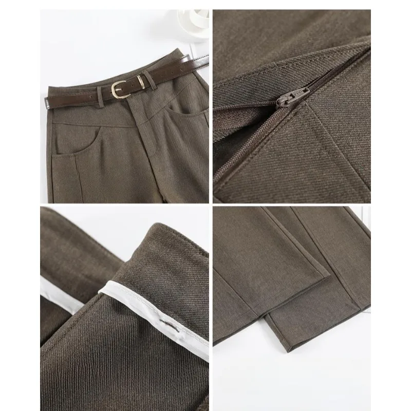 Women Banana Pants High Waist Show Plus Fleece Thick Loose Straight Leg Casual Pants Maillard Narrow Version of Wide Leg Pants