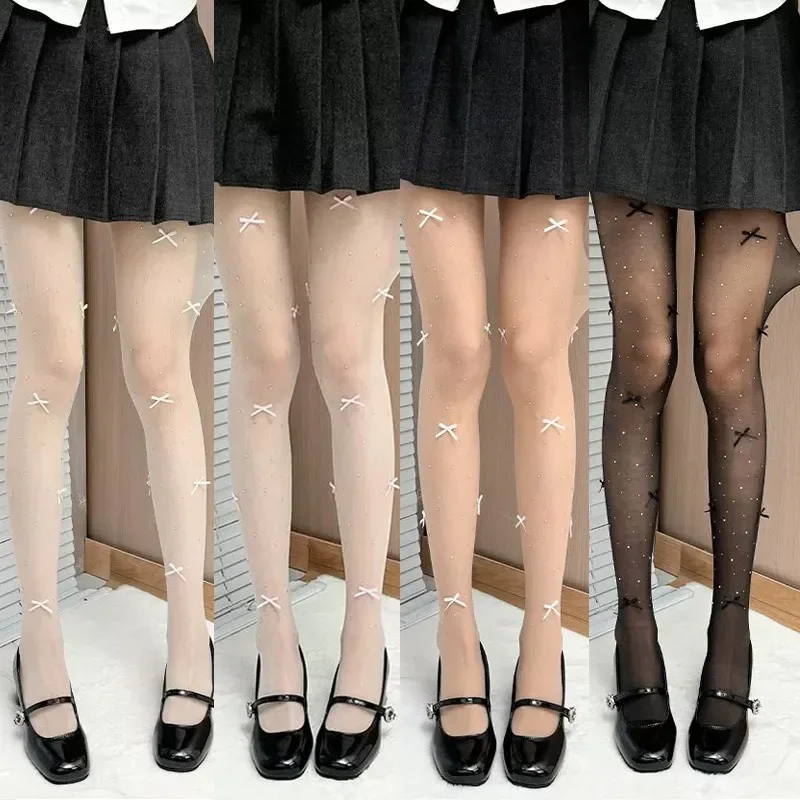 

Sweet Girls Tights Rhinestone Sexy Lingerie Thigh High Stockings Pantyhose Kawaii Bow Cute Women Tights Pantyhose Body Stockings