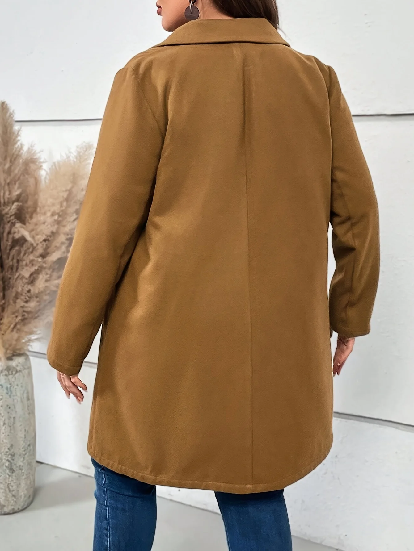 Manteau à col femme marron clair élégant grande taille