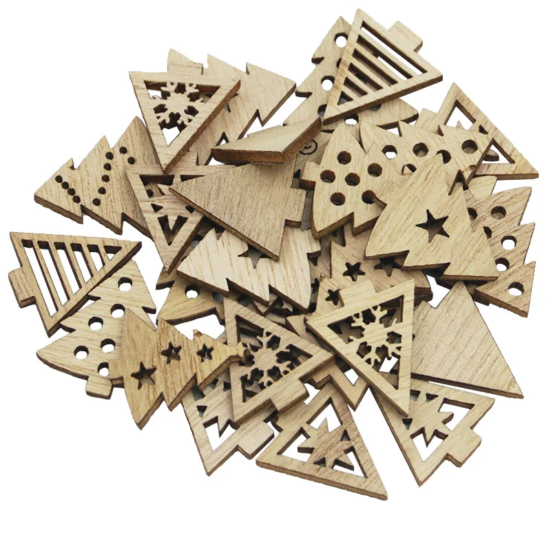 

(50 Pcs/pack) 2.5cm Christmas Tree Piece Decoration Christmas New Year Party Creative Cartoon Handmade Hanging Wooden Piece DIY