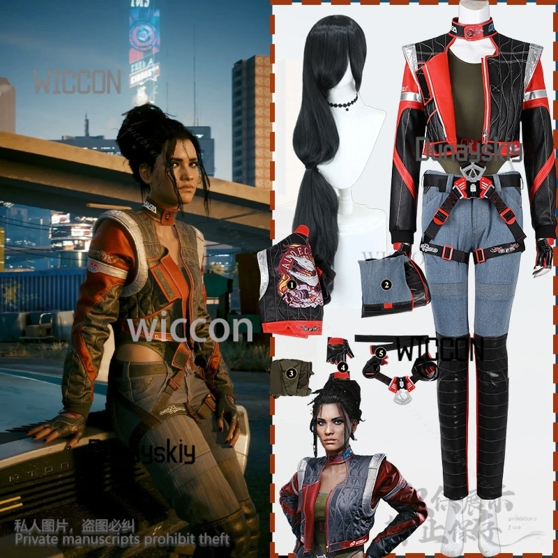 لعبة بانام بالمر كوسبلاي أنيمي سترات من الجلد باللونين الأحمر والأسود فاسق Y2K بنات موضة موحدة حزام شعر مستعار لحفلة الهالوين حسب الطلب