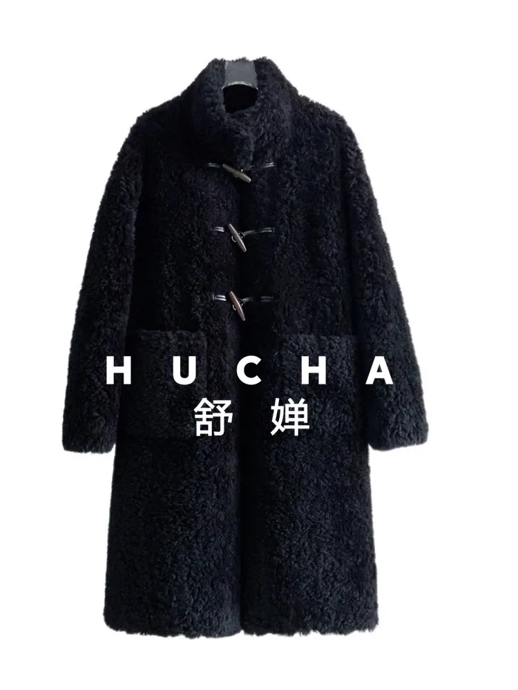 

Женское пальто из 100% шерсти, новое теплое новое толстое длинное меховое пальто с воротником-стойкой Casacos Femininos Inverno 2025