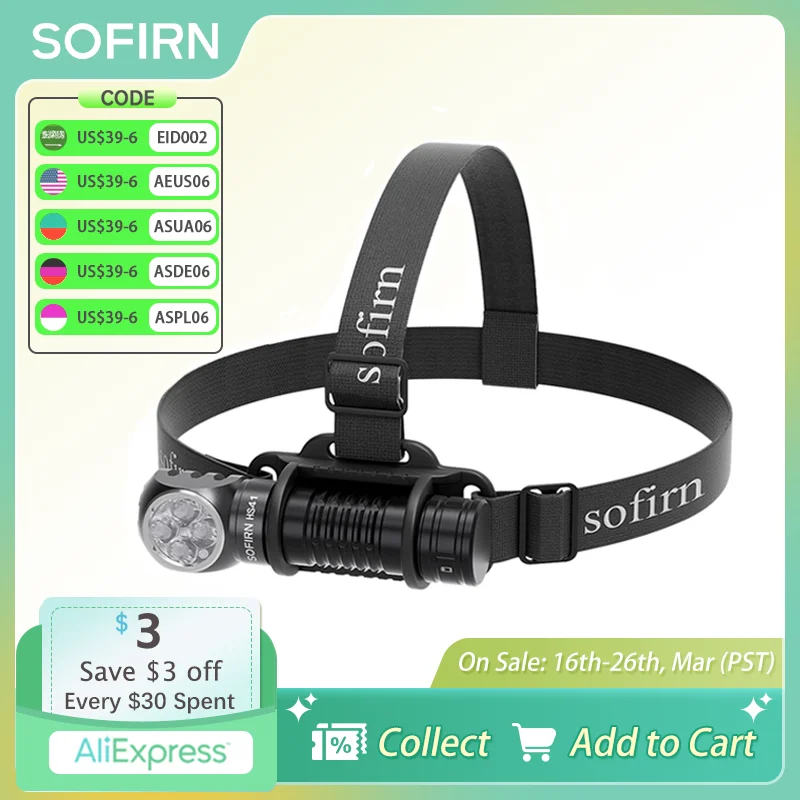 Sofirn Headlamp HS41 6500k SST20 LED  21700 USB C Rechargeable with 4000lm Powerful Torch Indicator with Magnet Tail