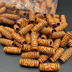 30szt Retro Long Tube Big Hole Barrel Beads Hair Braid Decor Round Beads DIY Akcesoria do tworzenia biżuterii Imitacja drewna Rzemiosło