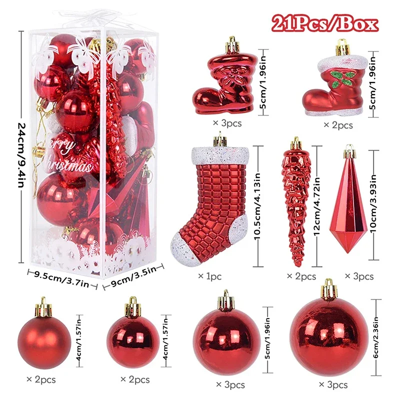 Christmas Decorative Ball Ornaments Set, 21 Pcs Shiny Mirror Christmas Tree Shatterproof Ball Booties Pendants