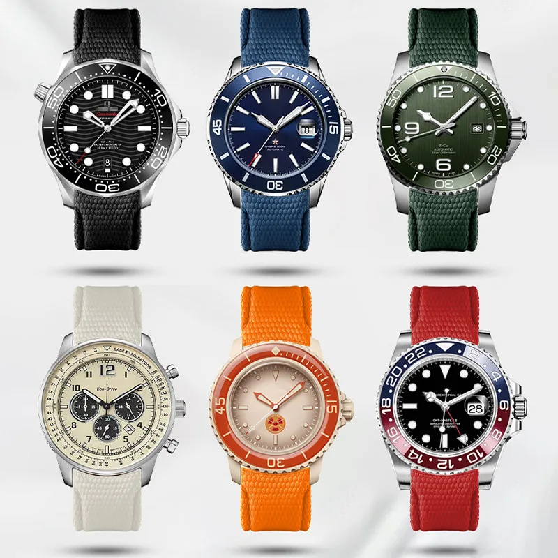 Curved arc-shaped fluororubber watch strap men for original Casio Citizen DOXA AGELOCER FKM watchband Exercise Waterproof