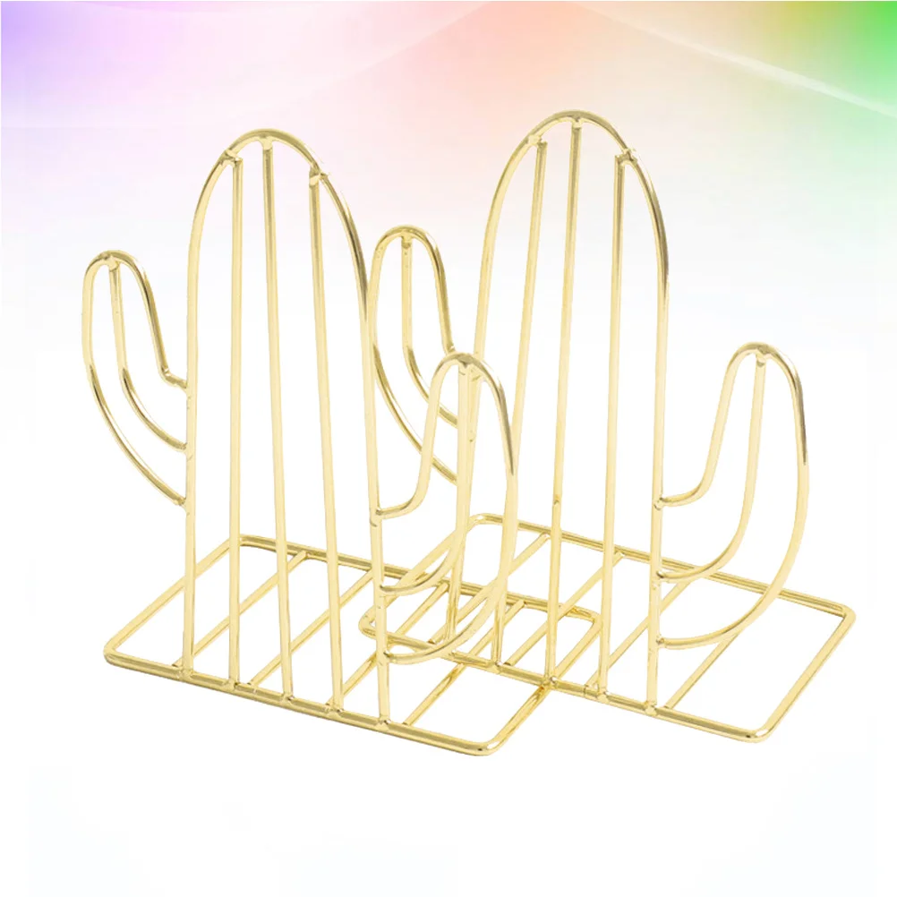 1Pair Cactus Shape Metal Bookends Creative Book Organizer Book Stand Rack for Home Office Classroom Desktop Shelf