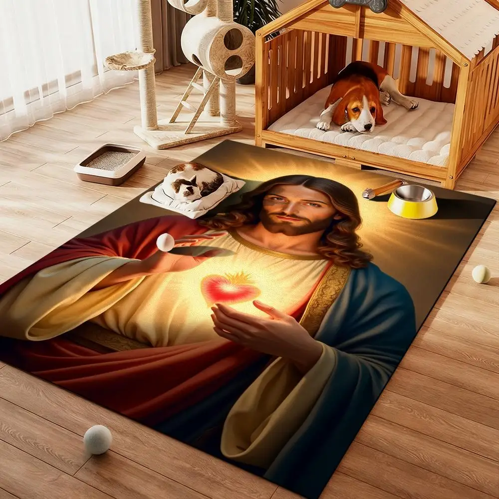 

Floor Mat Diatom Bath Mat Absorbent Quick Dry Non-Slip TPR Backing Soft Plush Draining Rugs Jesus Christ Religion Faith