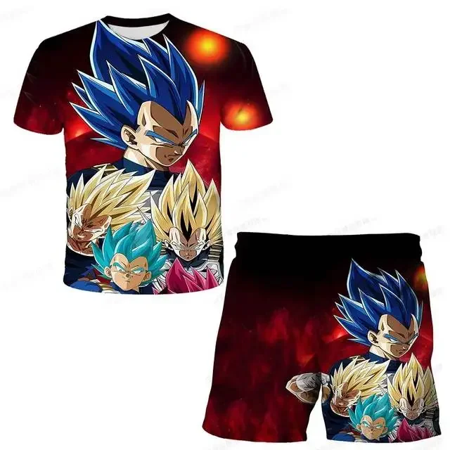 Conjunto de camiseta de Dragon Ball Z para niños, ropa de Vegeta para niños y niñas, camiseta para hombres y mujeres, traje de camión, ropa de manga corta 3d Goku