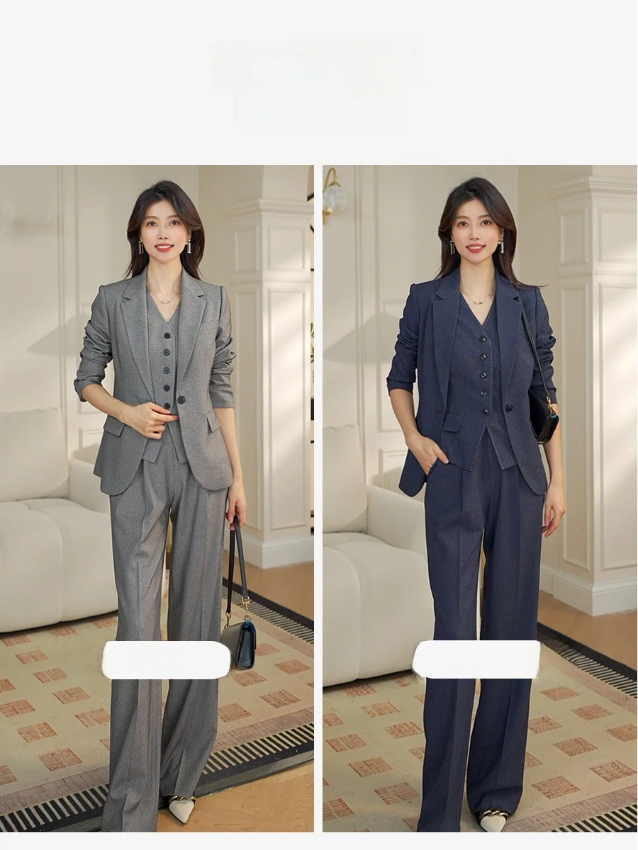 

Elegant Early Spring Three-Piece Set High-End Fashion Women's Clothing Zhenjiang Mist Island Pine Business Style Polyester Fiber