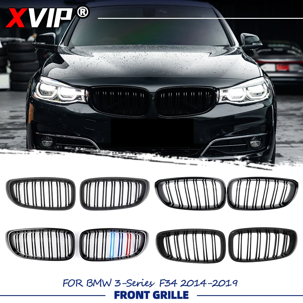 

XVIP Double Line Style Front Bumper Racing Grille For BMW 3-Series F34 14-19 Glossy Black&Carbon Fiber Look Upper Racing Grills