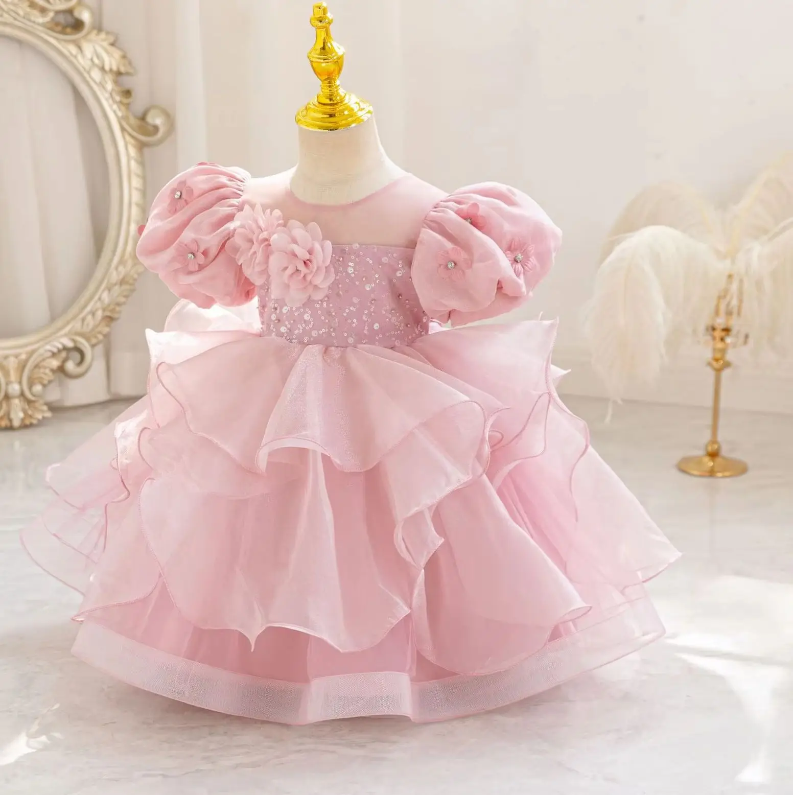 Baby Girls' Princess Dresses Sequins Flower Girl 1st Birthday Dress Kids' Festive Clothes Tutu Ball Gown