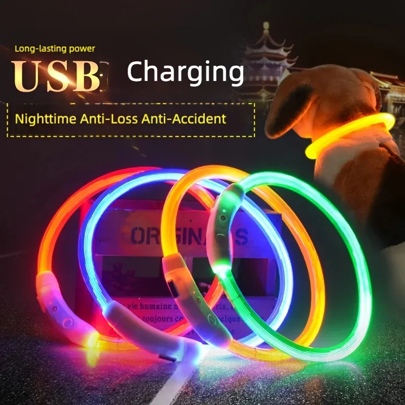 

USB Rechargeable LED Dog Collar with 3 Adjustable Modes Safe Reflective Glowing Pet Collar for Night Walking Waterproof