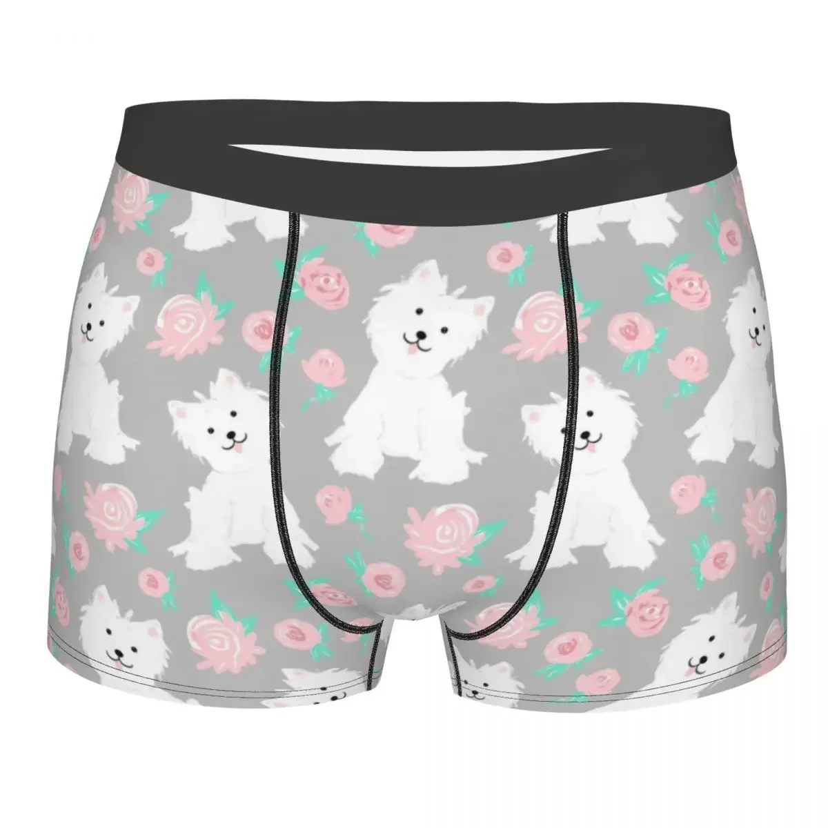 West Highland White Terrier Puppy And Rose Flowers Boxers Shorts Panties Male Underpants Stretch Westie Dog Briefs Underwear