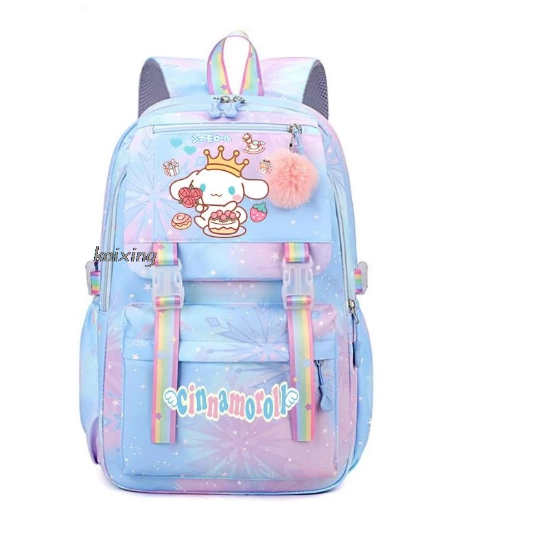 Sanrio Cinnamoroll Mochila para meninos e meninas, mochila de grande capacidade, mochila de viagem, mochila estudantil, crianças, presente adolescente, moda