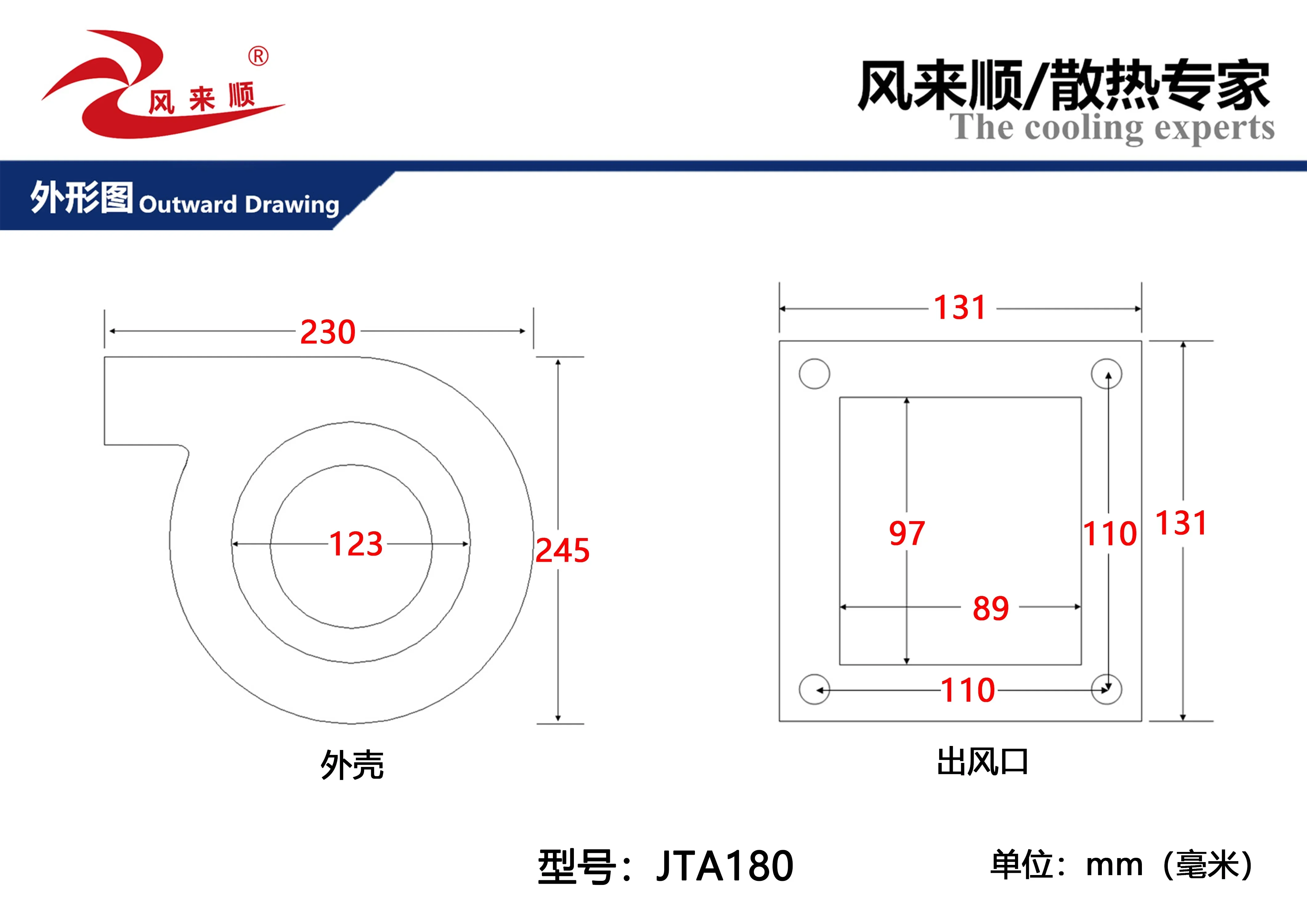 JTA180 industrial radiator centrifugal blower 180W watt fan