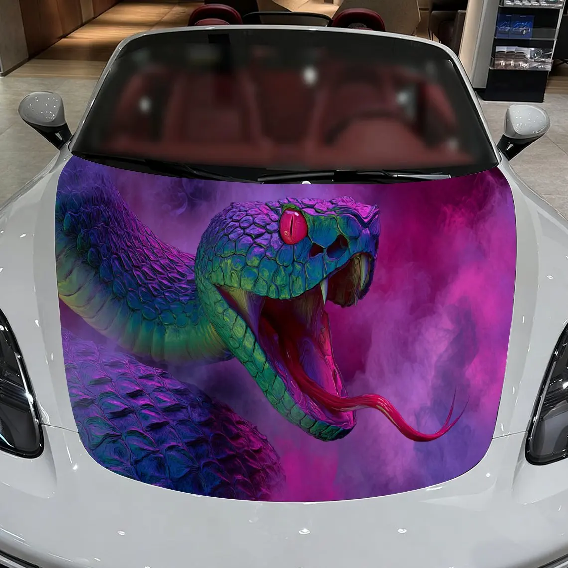 Mesmerizing Purple Snake Car Hood Stickers - Self-Adhesive, Waterproof and Durable Vinyl Wrap, Decorate And Protect Your Car - T