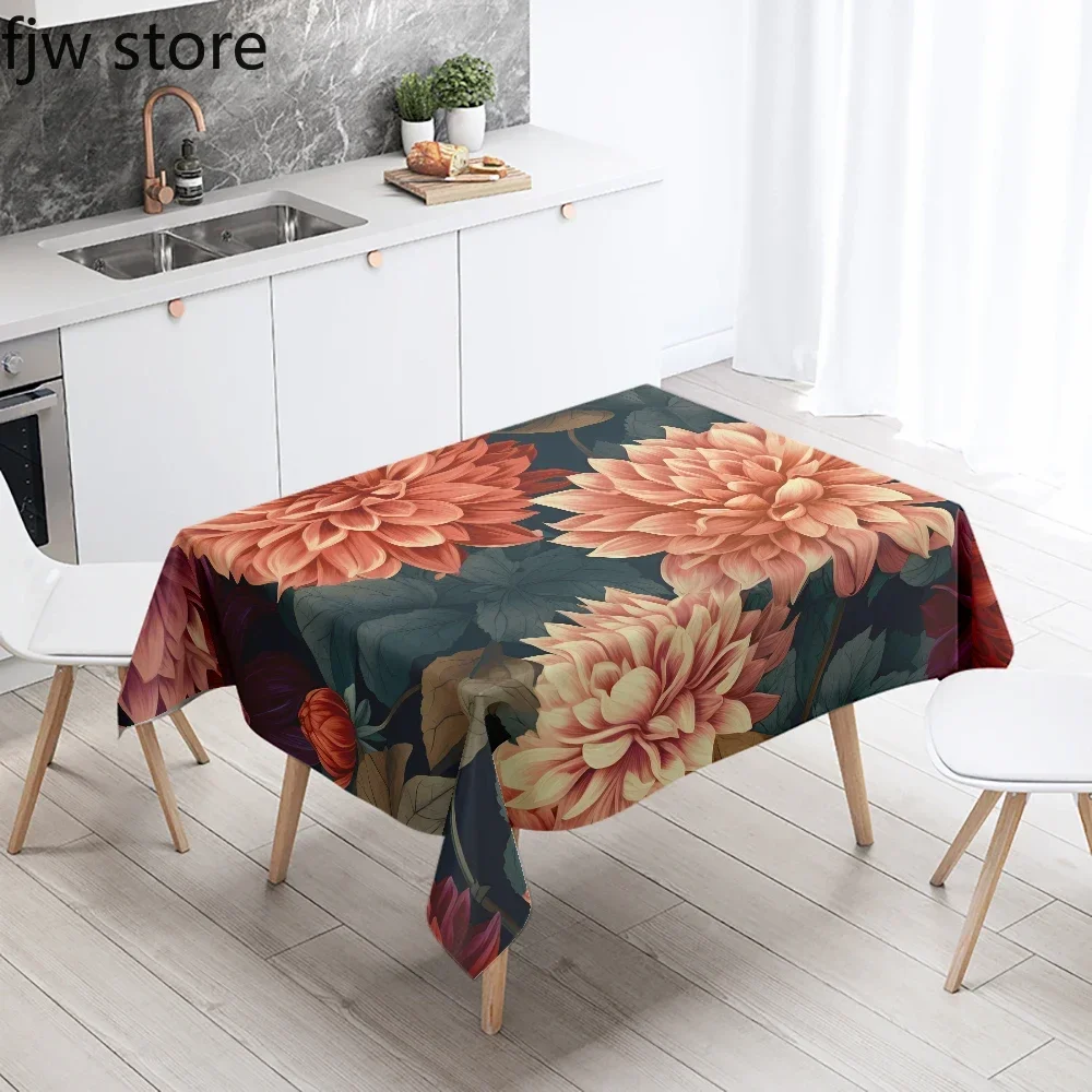 Rectangular Cherry Blossom Chrysanthemum Tulip Printed Tablecloth Antifouling Waterproof Restaurant Kitchen
