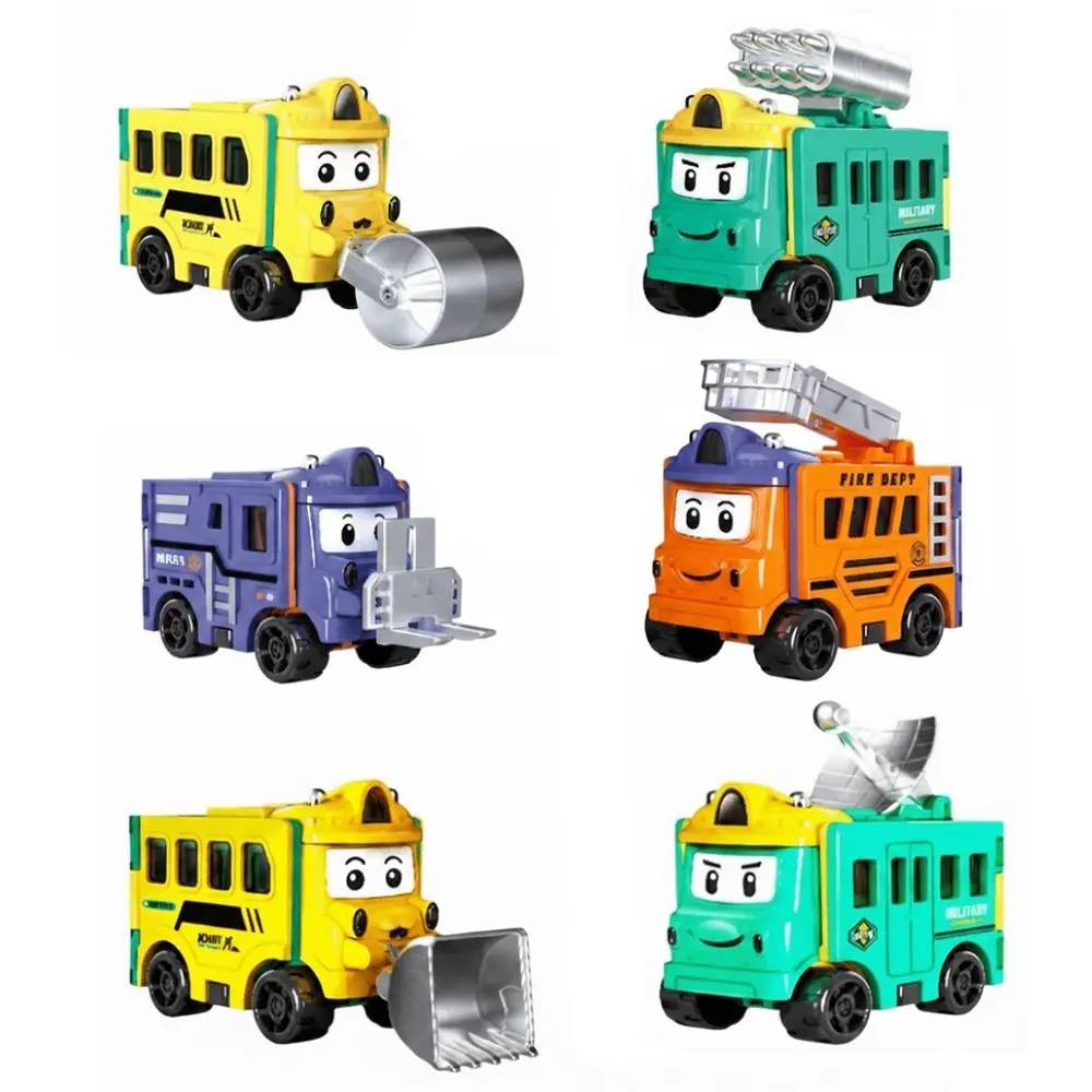 Cartoon Double-Sided Transformable Car Pull Back Plastic Inertia Engineering Vehicle Mini Pull Back Trucks