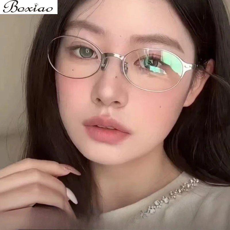 

New Luxury Titanium Frame Core Nerd Fake Glasses Frame Fashion Oval Plain Glasses Female Joker Flat Mirror