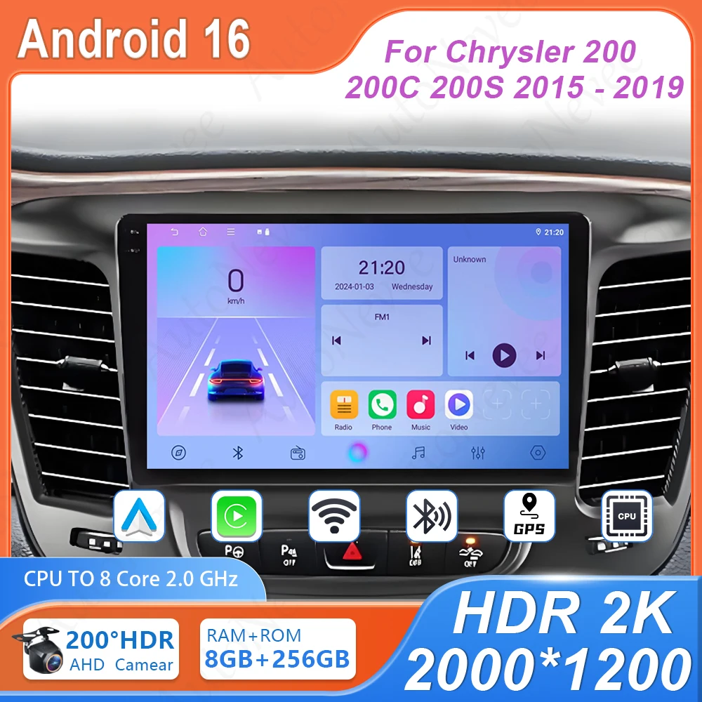 Car Dvd Auto Radio For Chrysler 200 200C 200S 2015 - 2019 GPS Navigation No 2din 4G Wifi BT High-performance Head Unit Player