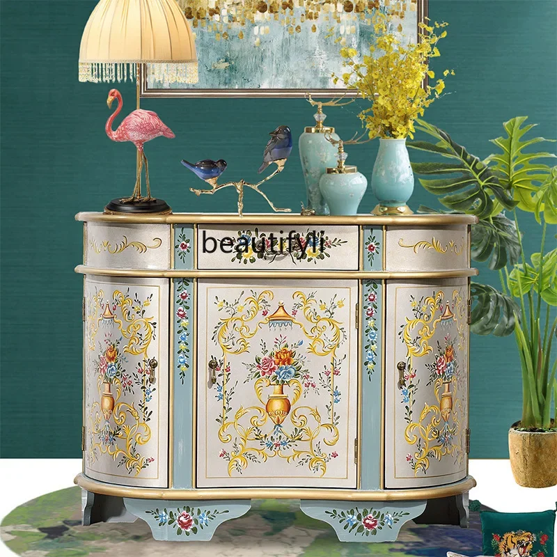 American Western-style painted screen entrance cabinet living room side cabinet semicircular decorative partition storage locker