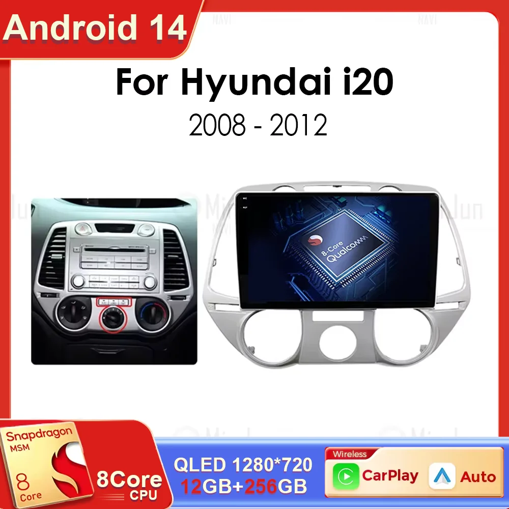 

Android 14 Carplay для Hyundai i20 2008 2009 2010 2011 2012 Автомобильный радиоприемник Стерео Мультимедийный видеоплеер DSP GPS WIFI Сенсорный экран