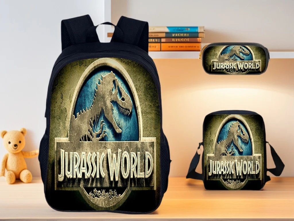 

Children Jurassic World Lightweight Backpack+Shoulder Bag+Pencil Case 3Pcs Set,Fashion Book Bag Canvas Knapsack for School