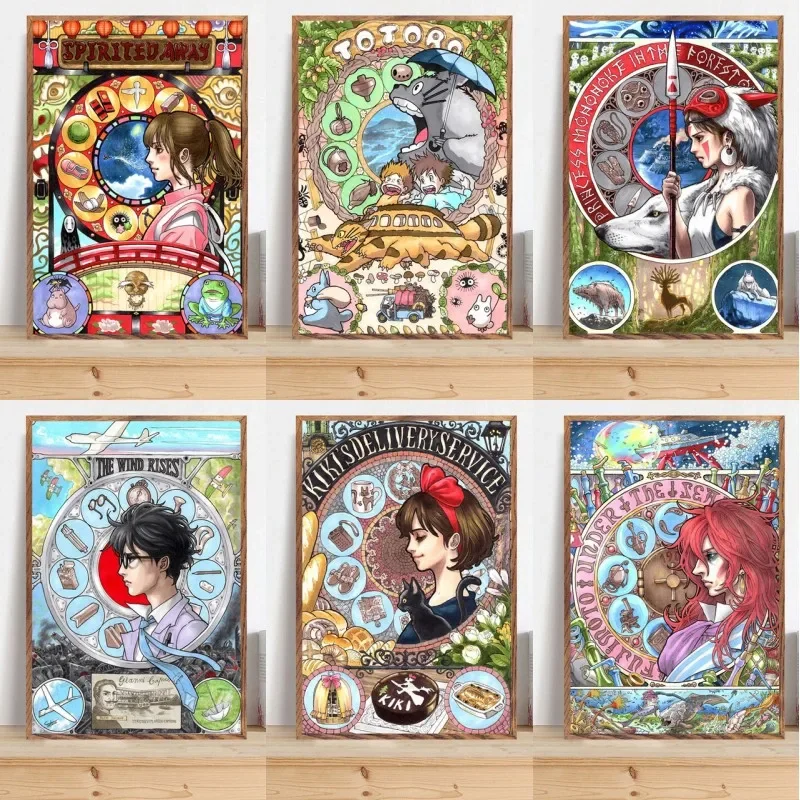 Serie de películas de Anime, princesa Mononoke, cuadro sobre lienzo artístico, póster de seda, pared, sala de estar, dormitorio, oficina, decoración del hogar