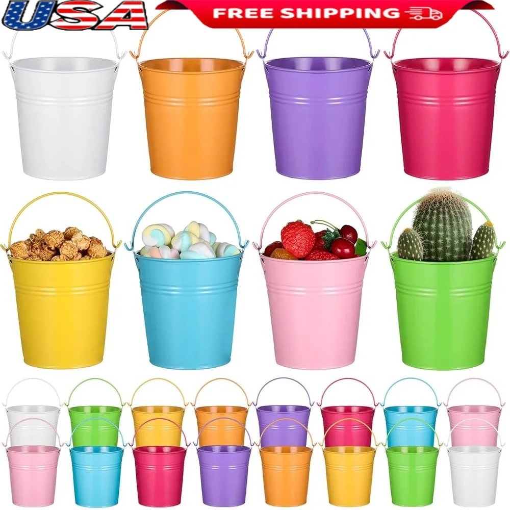 

24 упаковки, маленькие металлические ведра, оцинкованные ведра, красочные классные вечерние посуды, многоцветные декоративные контейнеры для хранения