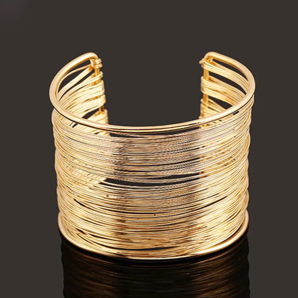 Fashion Bracelet Women's Multilayer Metal Wires Strings Open Bangle Wide Cuff Bracelet