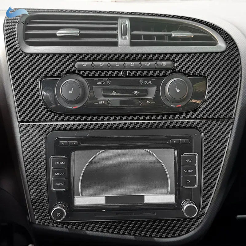 

Carbon Fiber For Seat Leon 2005 2006 2007 2008 2009 2010 2011 2012 Car Inner Center Navigation CD Panel Frame Trim Accessories