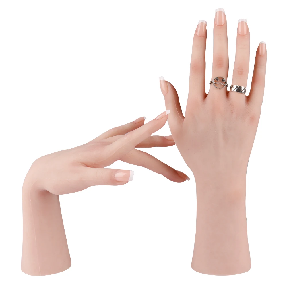 Realistic High Quality Silicone Mannequin Hand with Skin Texture Forming Skin Super Elastic Prosthetic Hand Show Nail Art