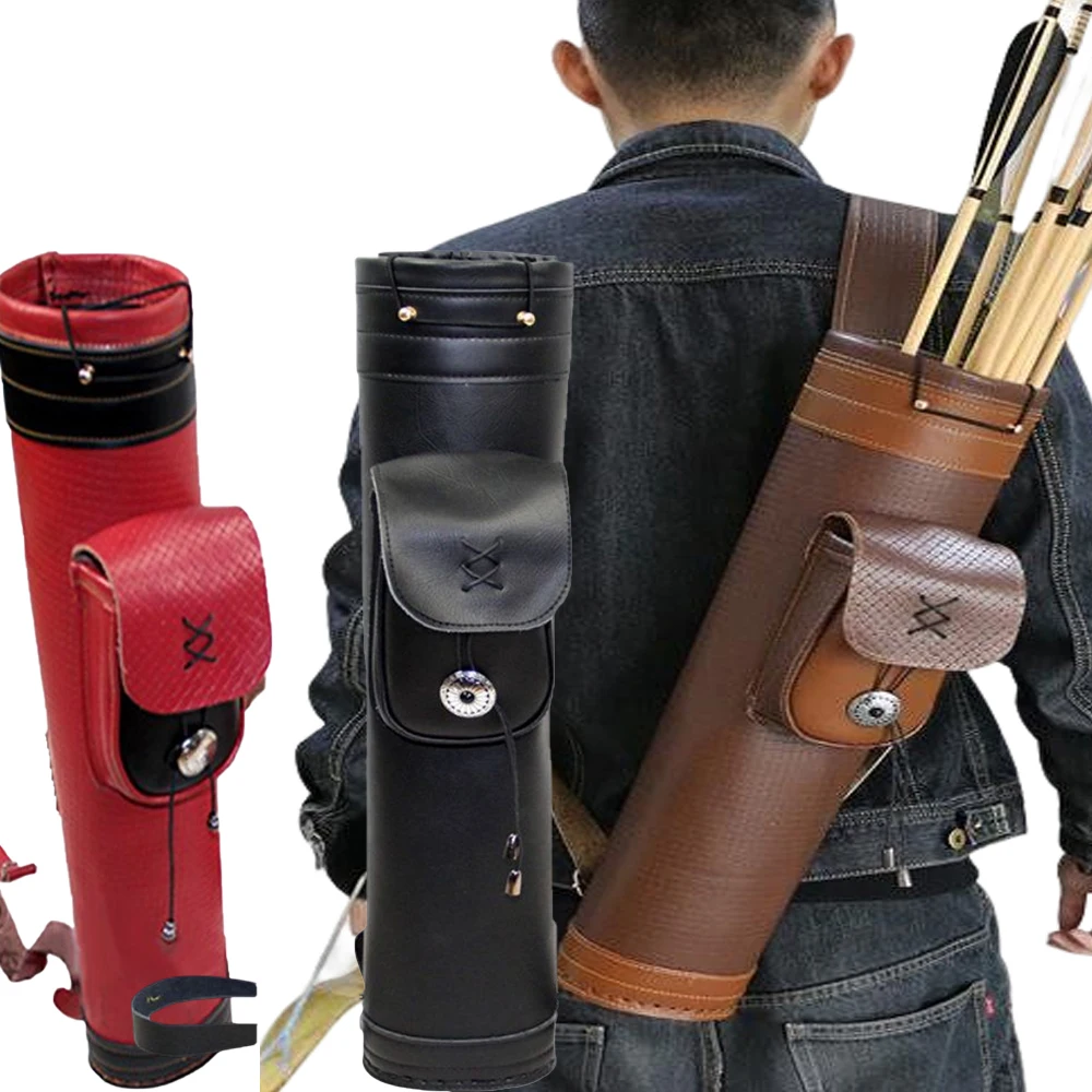 

Archery Leather Traditional Shoulder Back Quiver Backpack Arrow Holder Large Pouch Straps Belt Storage Bag for Hunting Shooting