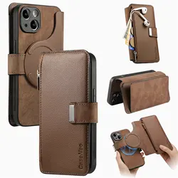 With Magsafe Wallet Case For Samsung Galaxy S25 S26 S24 S23 S22 S21 S20 Ultra Plus Zipper Leather Multi 6 Card Removable Cover