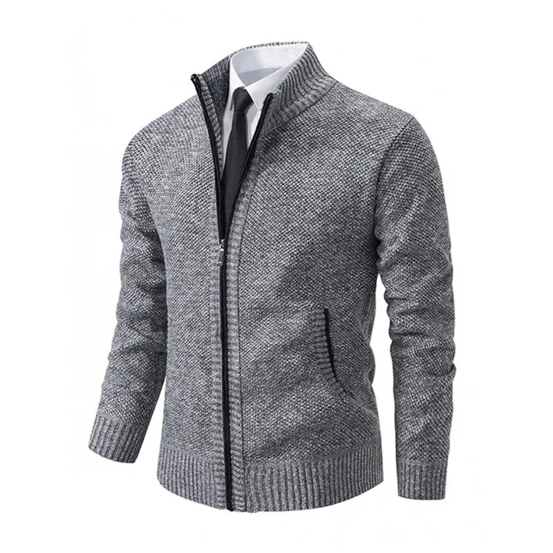 

Men's Fleece Lined Knitted Cardigan Open Front Sweater Spring Season Non Deformable Embroidered Detail Cashmere Light Weight