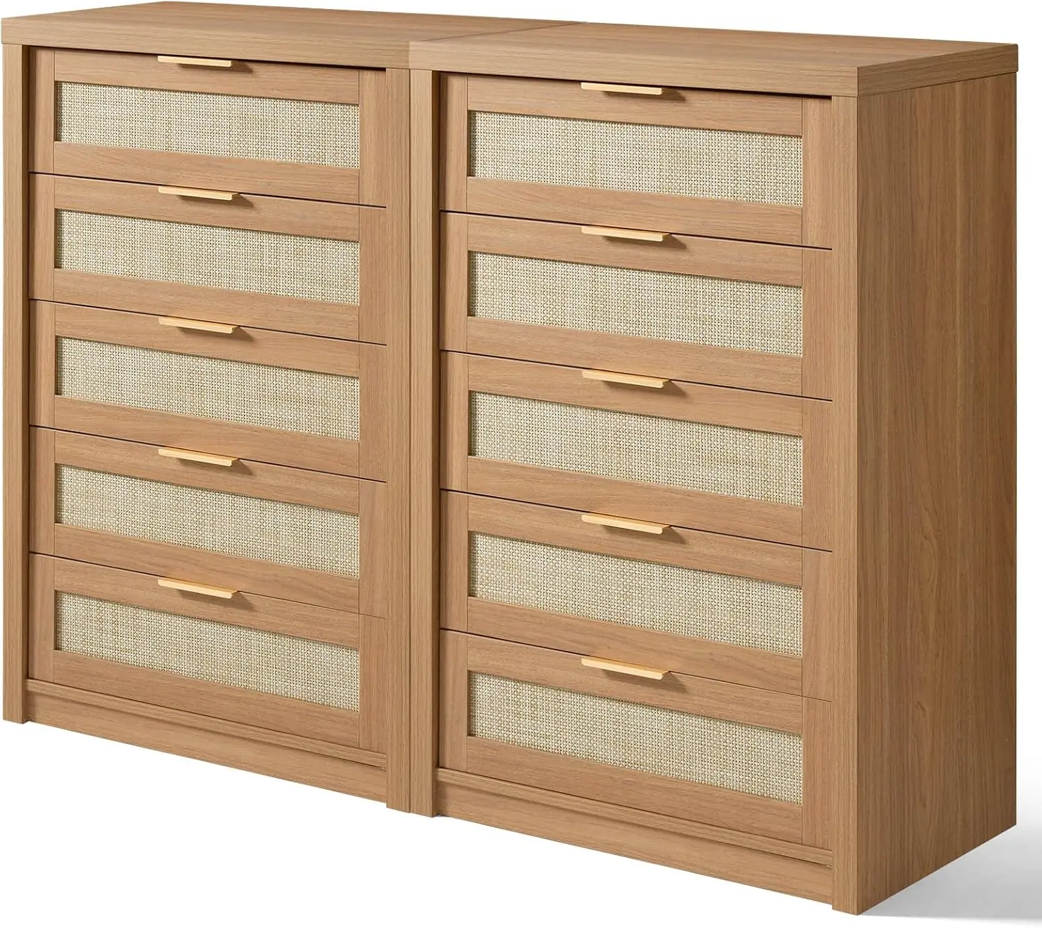 5-Drawer Rattan Dresser Set, Tall Chest for Bedroom/Closet, 17.7