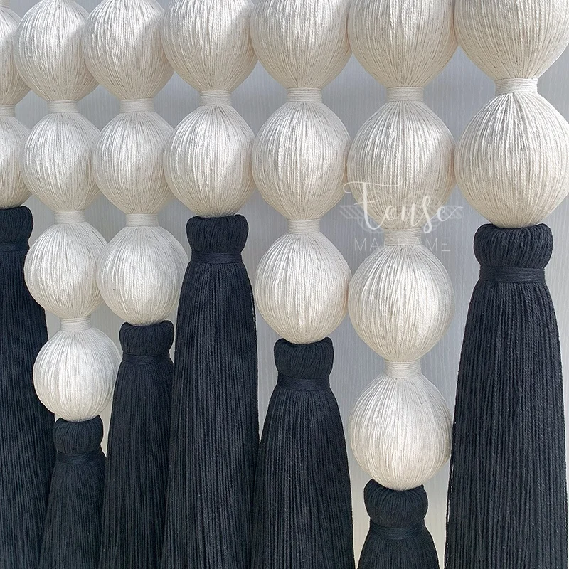 Modern Black White Minimalist Macrame Wall Hanging Handmade Cotton Rope Ball Tassel Wall Art Home Decor