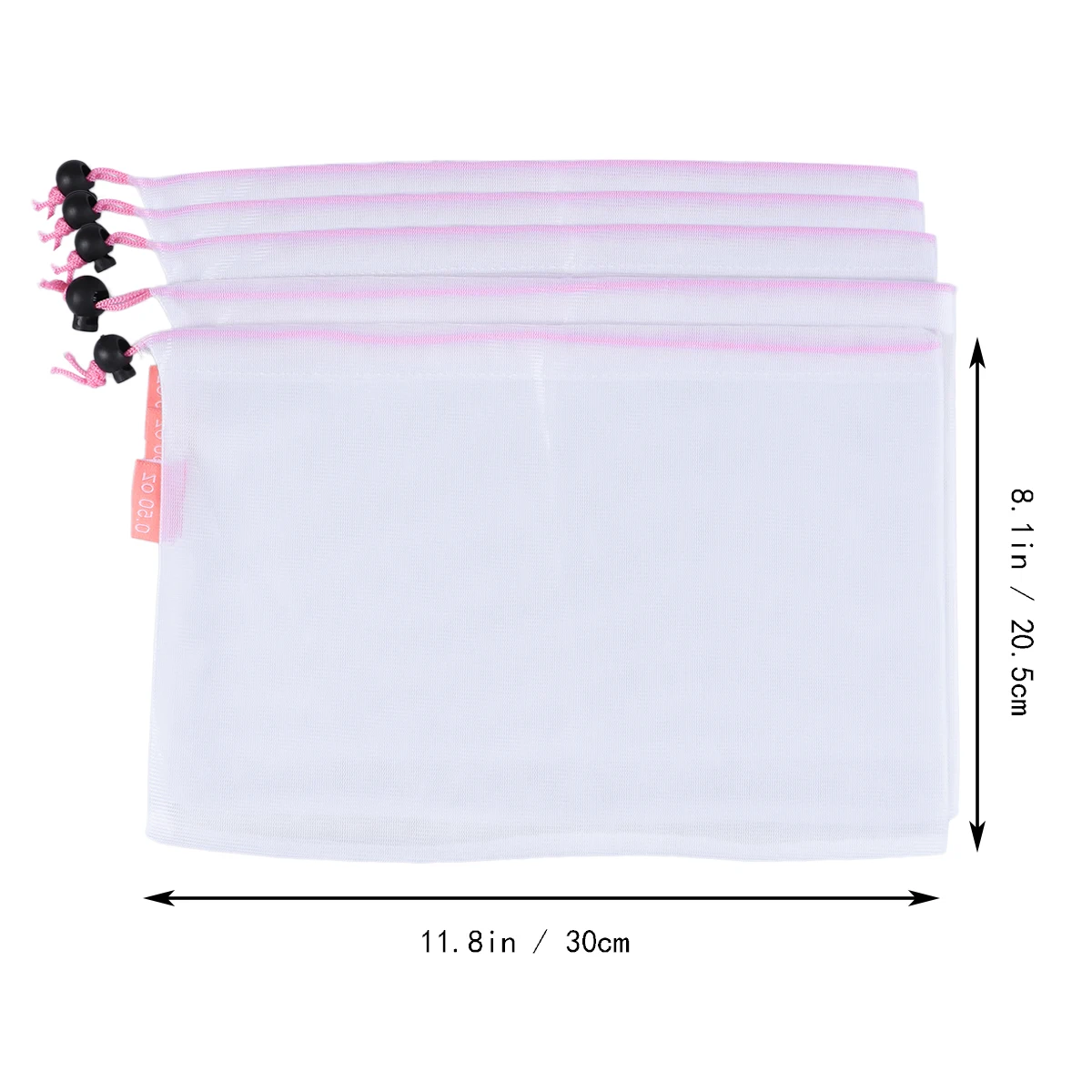 

5 Pcs Reusable Mesh Produce Bags Fruits and Vegetables Net Bag Storage Tote Bag with Pink String (8 Inch)