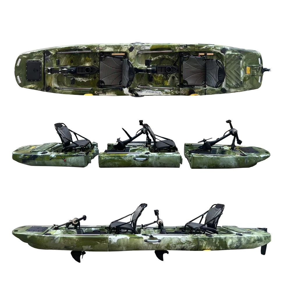 2024 New Trend 14ft Portable divisibile Tandem Fishing Kayak 3-Piece Split Modular Design with Propeller Pedal Drive