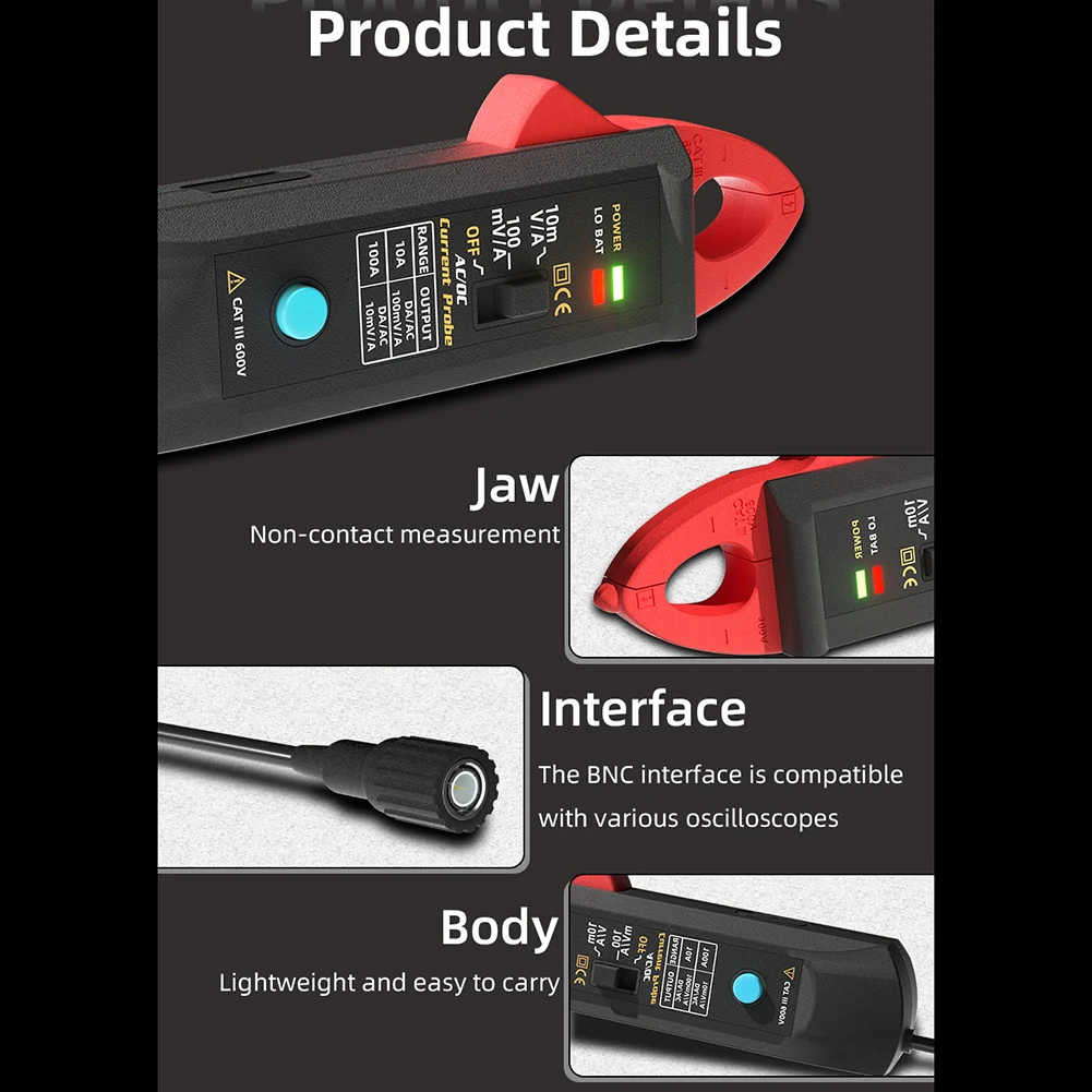 For Safe Wire Testing Black for Smart Clamp Meter Non-Contact Tester High Accuracy Measurement Insulated BNC Connectors