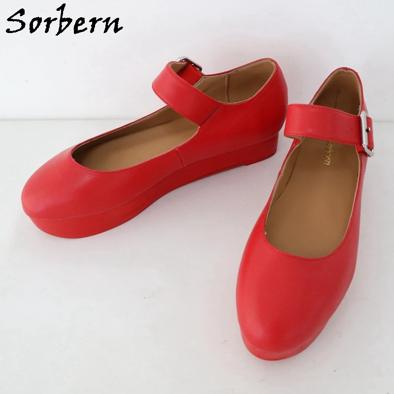 Sorbern 4cm Mary Jane Women Pumps Shoes Unisex Mary Janes Round Toe Flatform Size EU46 Custom Faux Suede Wedge Heeled