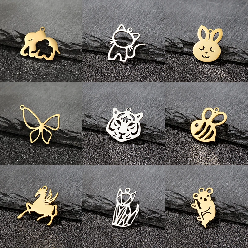 5pc/lot Cute Cat Tiger Rabbit Pendant Women Cartoon Stainless Steel Animal DIY Jewelry Making Koala Charm Necklace Accessories