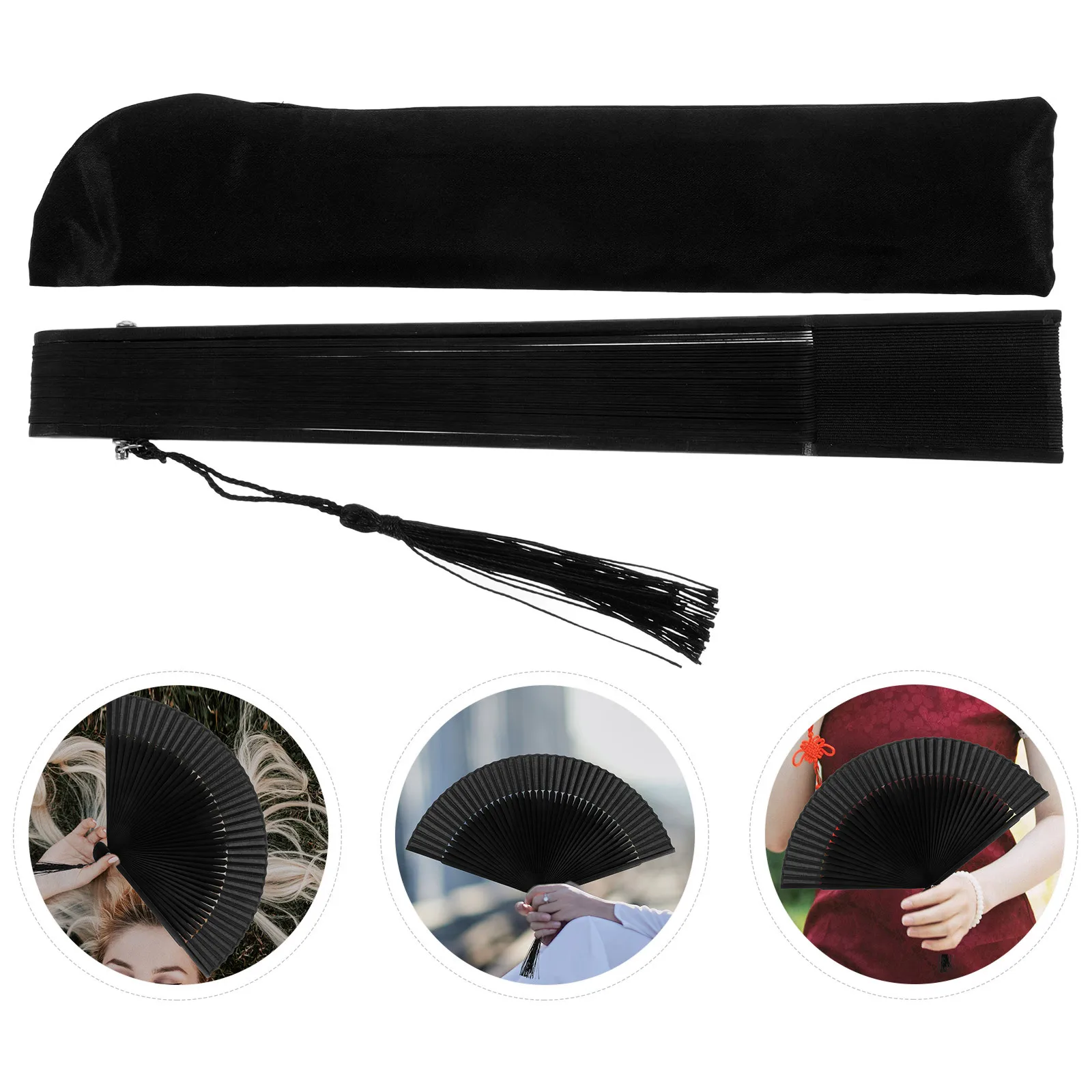 

Foldable Bamboo Silk Folding Fan Hand Held Chinese Craft Cloth Retro Style Miss