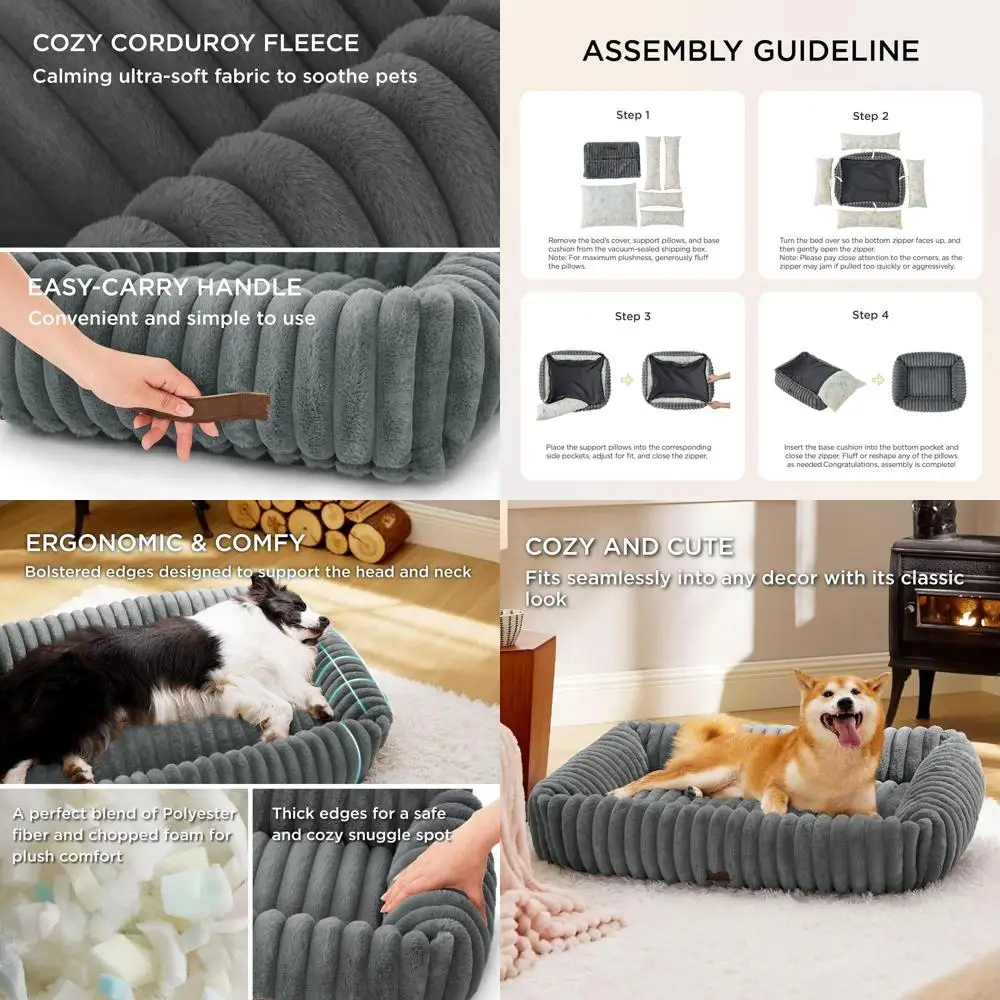 

Washable Orthopedic Dog Bed for Large Puppies, Removable Cover, 36x27x8in, Warm Grey